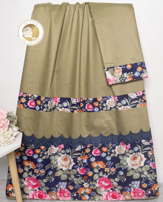 Mehndi Rida With Smart Floral Panel & Dark Lace