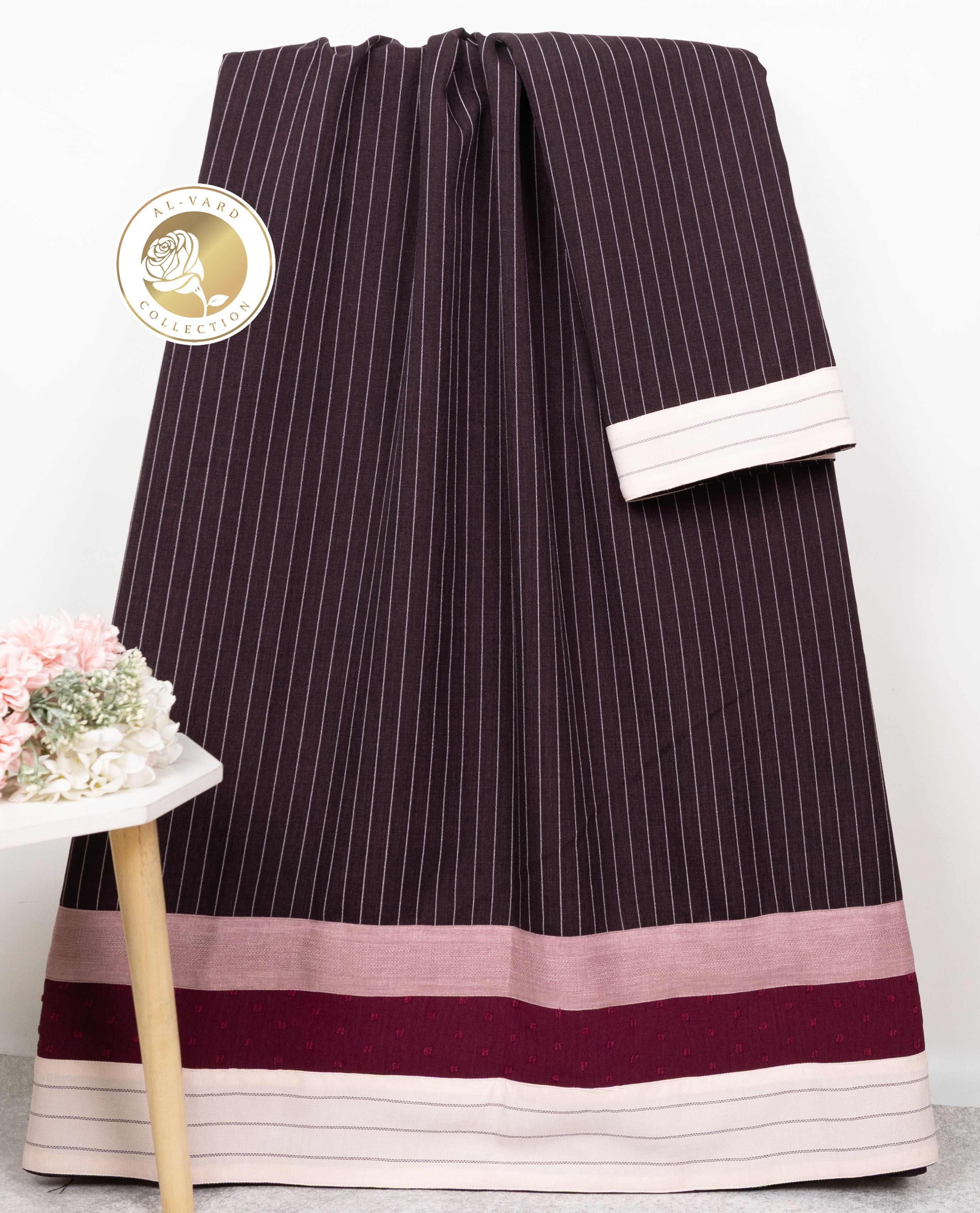 Dark Wine White Stripes Ohbat Rida With Smart Plain & Lining Panel