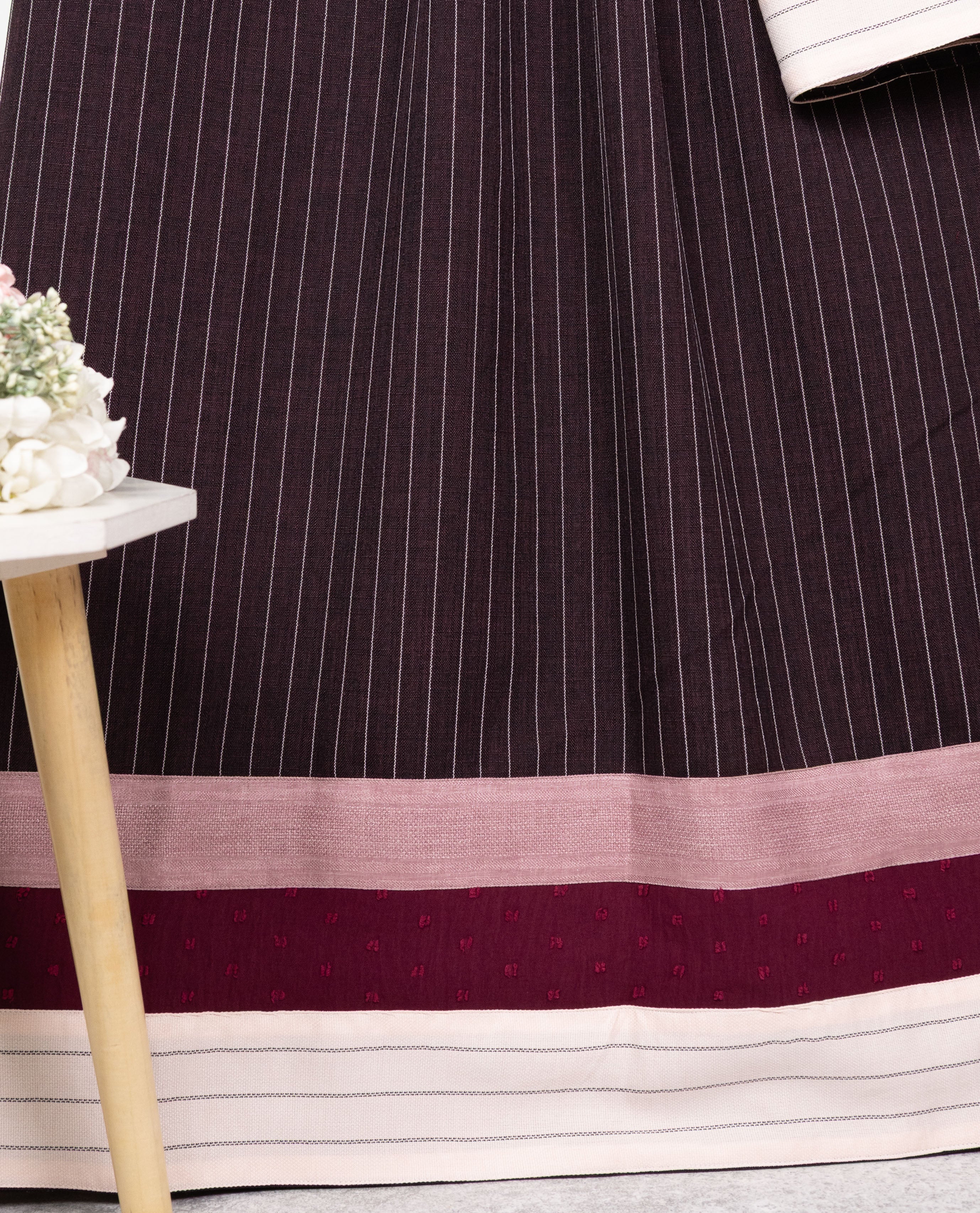 Dark Wine White Stripes Ohbat Rida With Smart Plain & Lining Panel