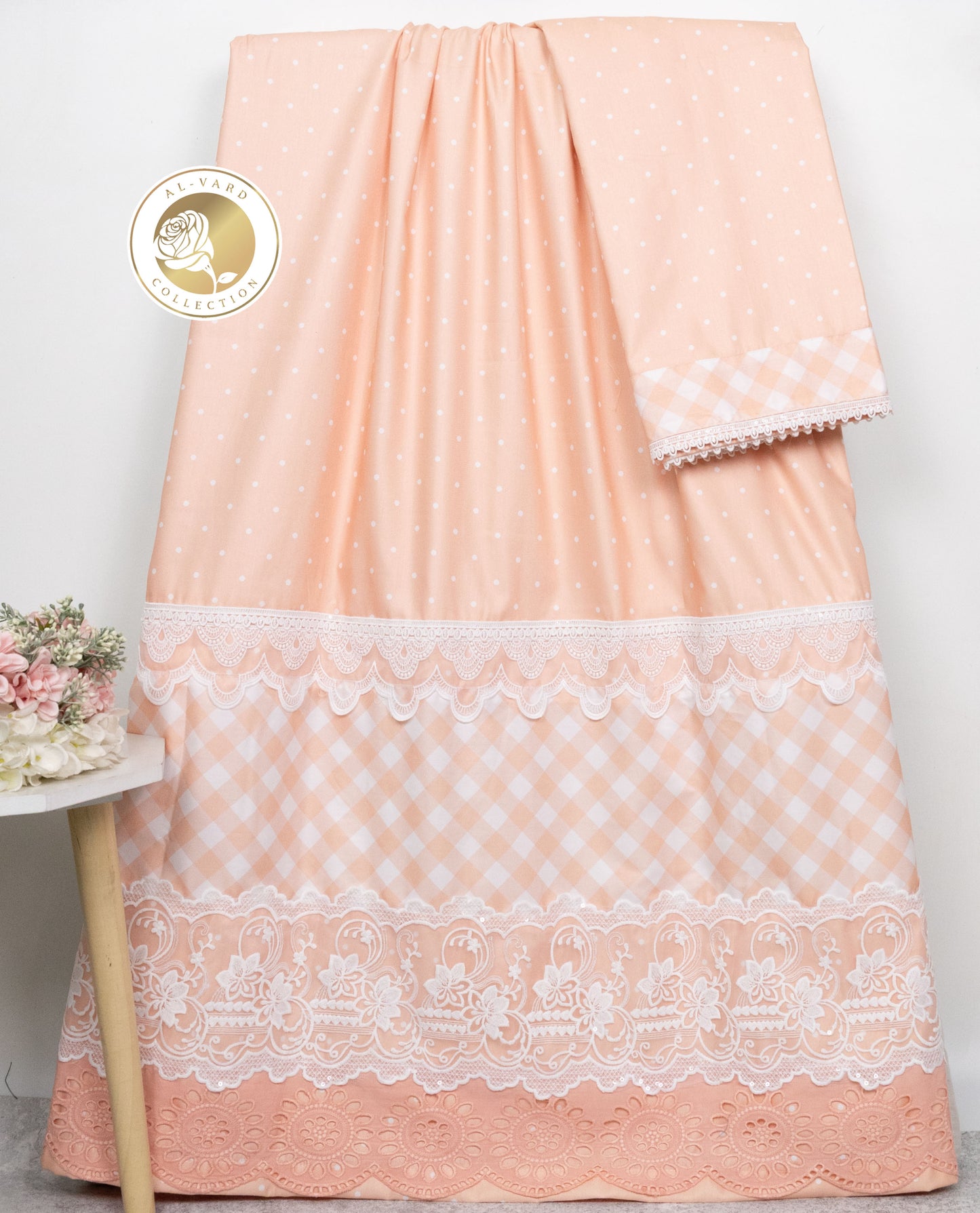 Light Peach Dots Rida With Smart Checks Panel & Smart White Lacing