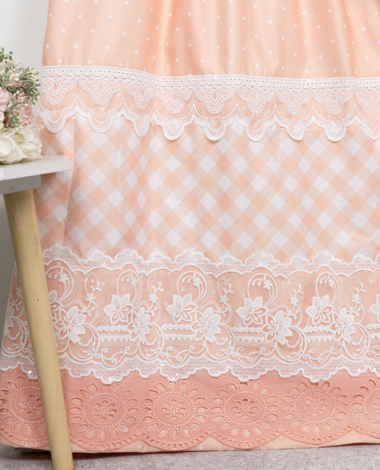 Light Peach Dots Rida With Smart Checks Panel & Smart White Lacing