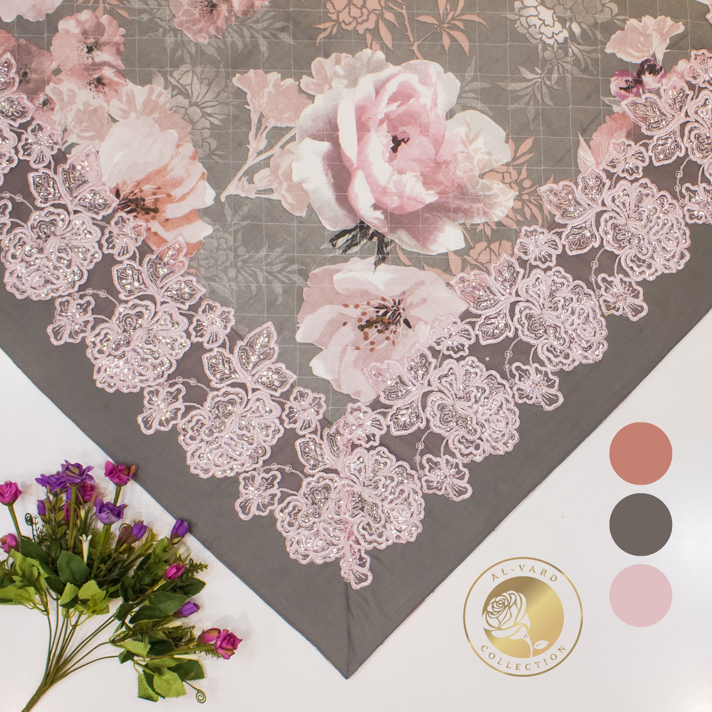 Floral Printed Quilted Sujni With Heavy Sequence Lace On Border