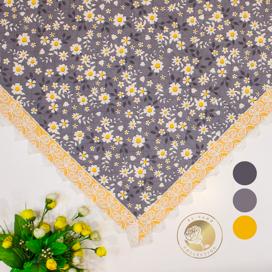 Dark Grey White Floral Printed Quilted Sujni With Smart Lace On Border