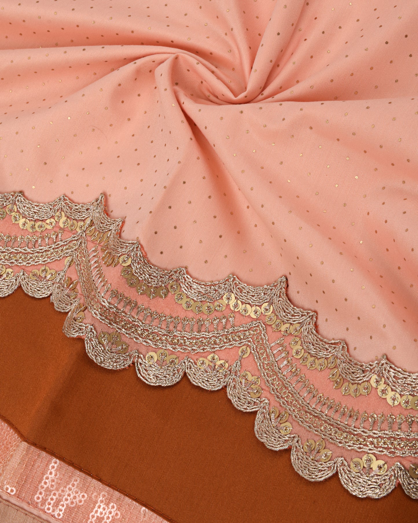 Peach Glitter Rida With Smart Look Lace & Panel
