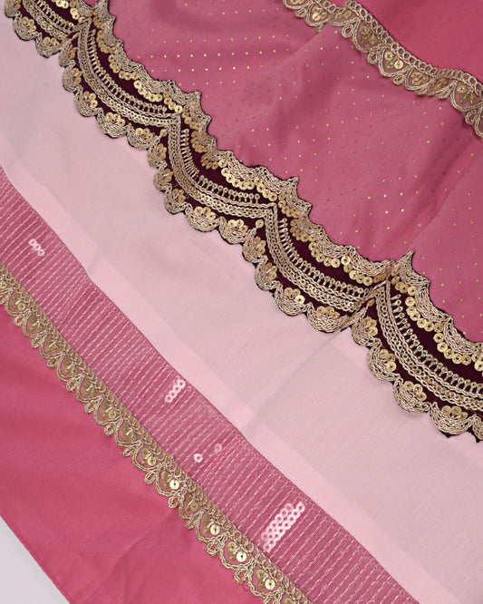Rani Pink Glitter Rida With Smart Look Lace & Panel