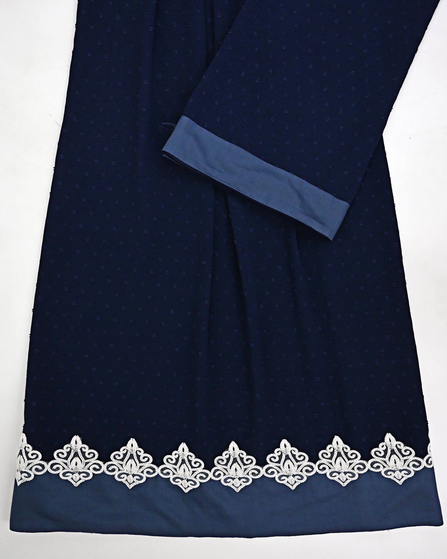 Navy Blue Swiss Dots Rida With Smart Lace & Plain Blue Panel
