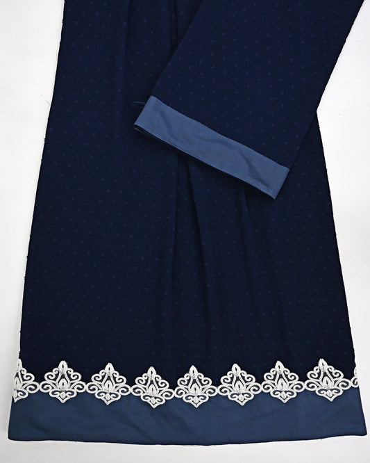 Navy Blue Swiss Dots Rida With Smart Lace & Plain Blue Panel