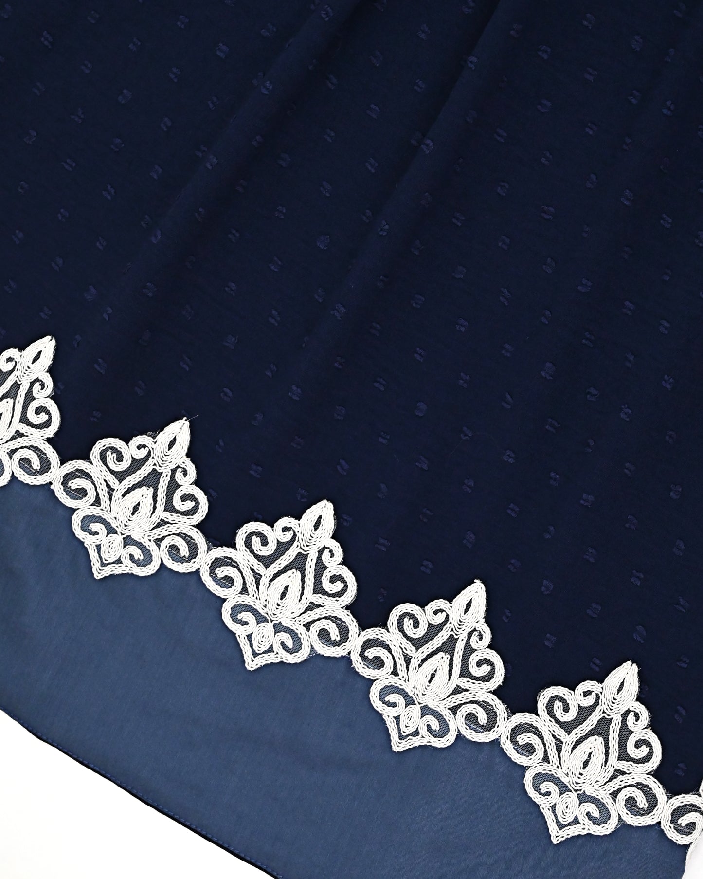 Navy Blue Swiss Dots Rida With Smart Lace & Plain Blue Panel