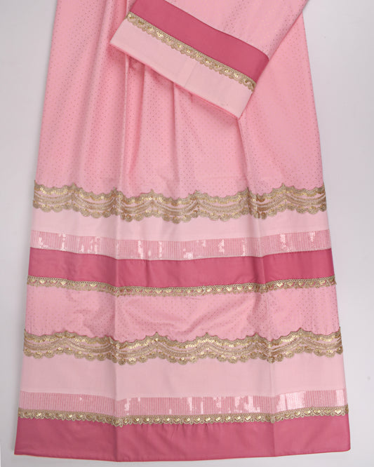 Rose Pink Glitter Rida With Smart Look Lace & Panel