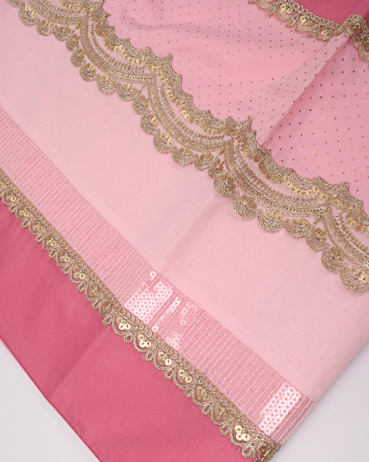 Rose Pink Glitter Rida With Smart Look Lace & Panel