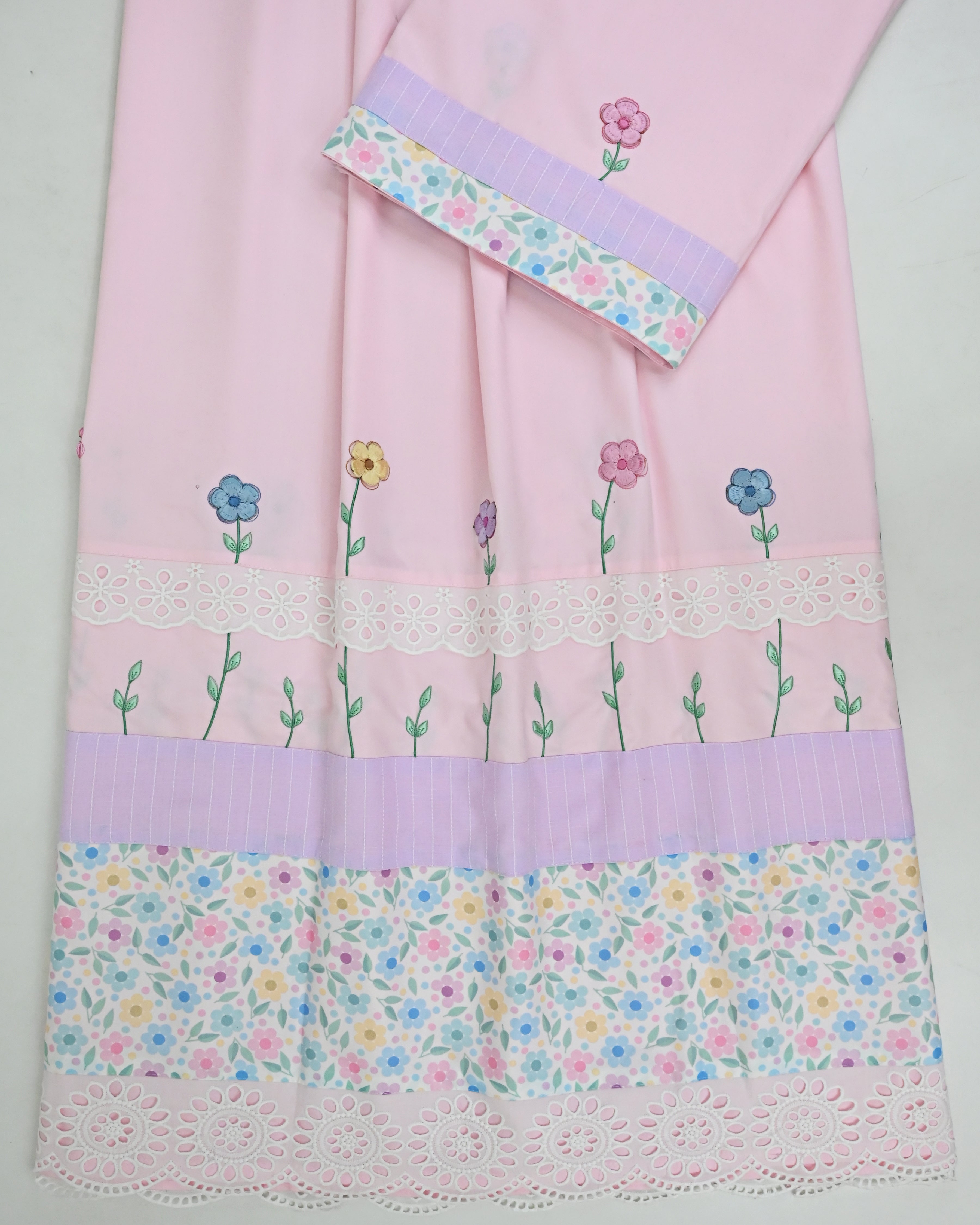 Baby Pink Rida With Smart Multi Floral Panel Smart Lace & Smart Floral & Leafy Embroidery