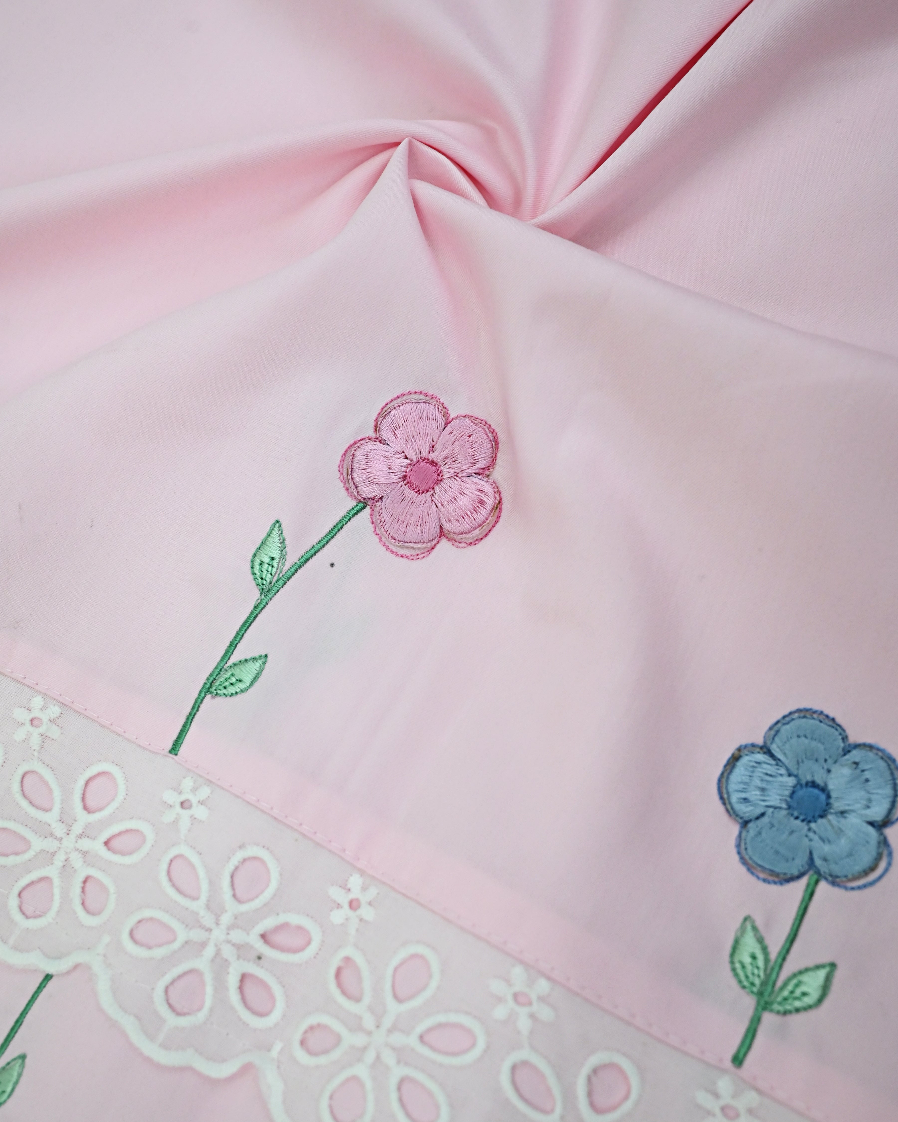 Baby Pink Rida With Smart Multi Floral Panel Smart Lace & Smart Floral & Leafy Embroidery