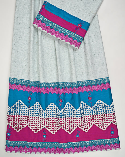 Light Green Texture Rida With Smart Dark Panel Laces & Floral Work