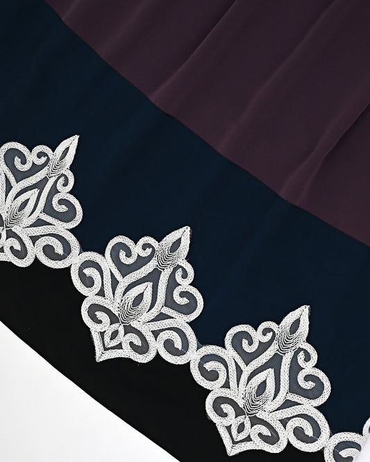 Aubergine Abaya Rida With Smart White Lace On Navy Blue Abaya Panel