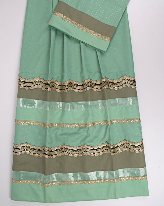 Mint Green Glitter Rida With Smart Look Lace & Panel-2030/-