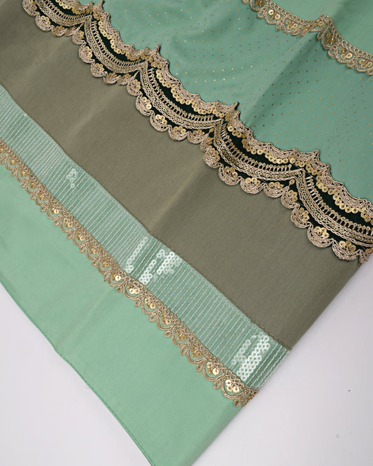 Mint Green Glitter Rida With Smart Look Lace & Panel-2030/-