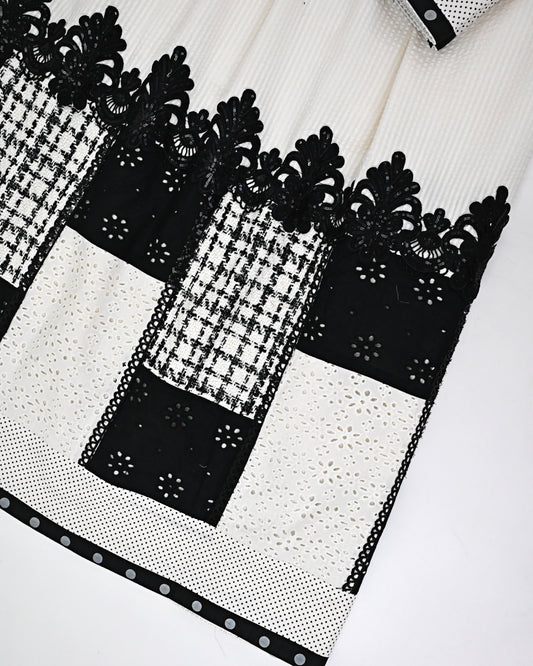 Ivory Rida With Smart Black & White Box Pattern & Smart Black Lace