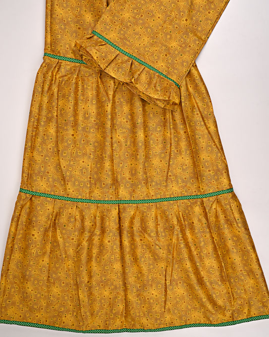 Mustard Printed Skirt Style Rida With Patti