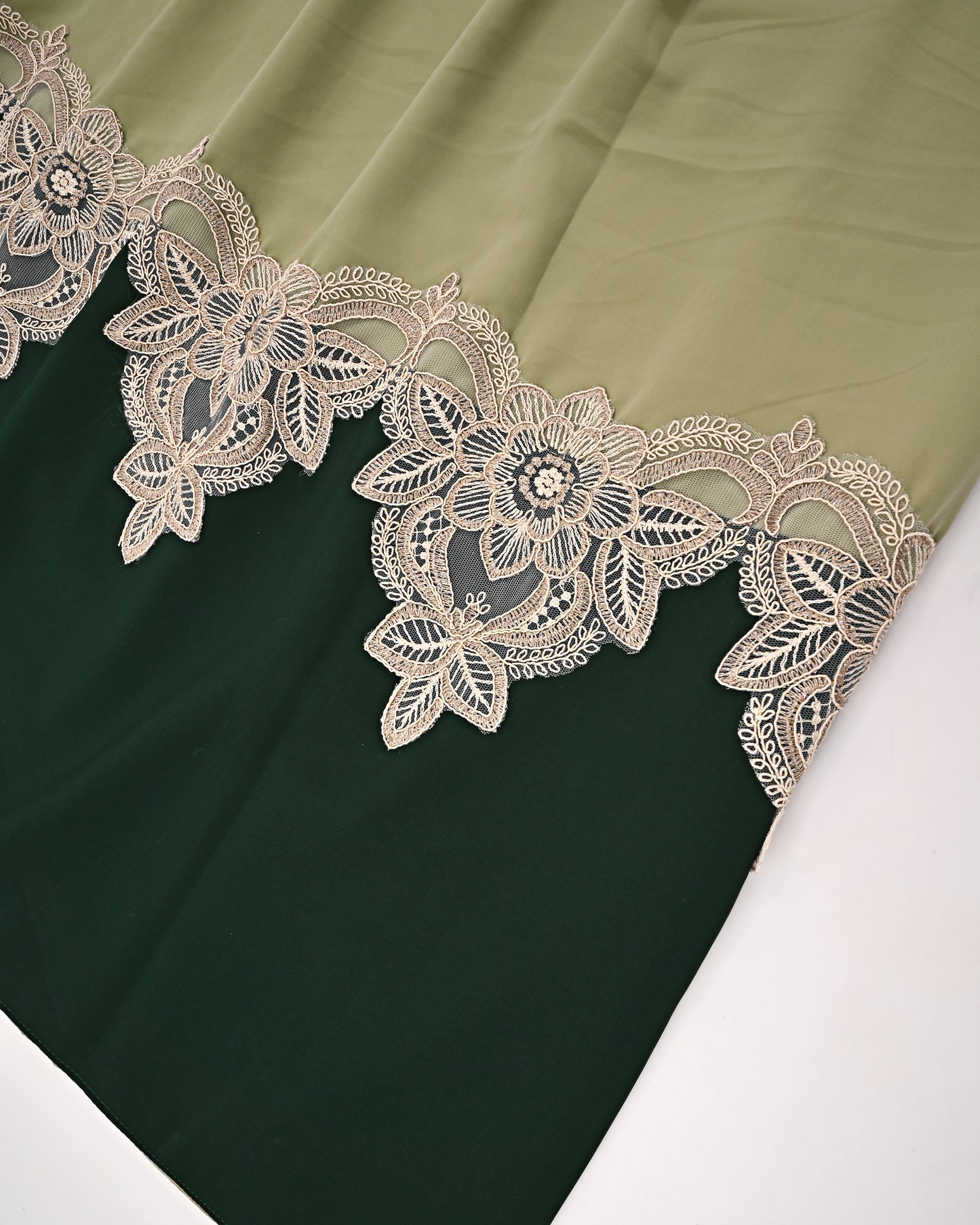 Olive Green Abaya Rida With Dark Abaya Panel & Lace