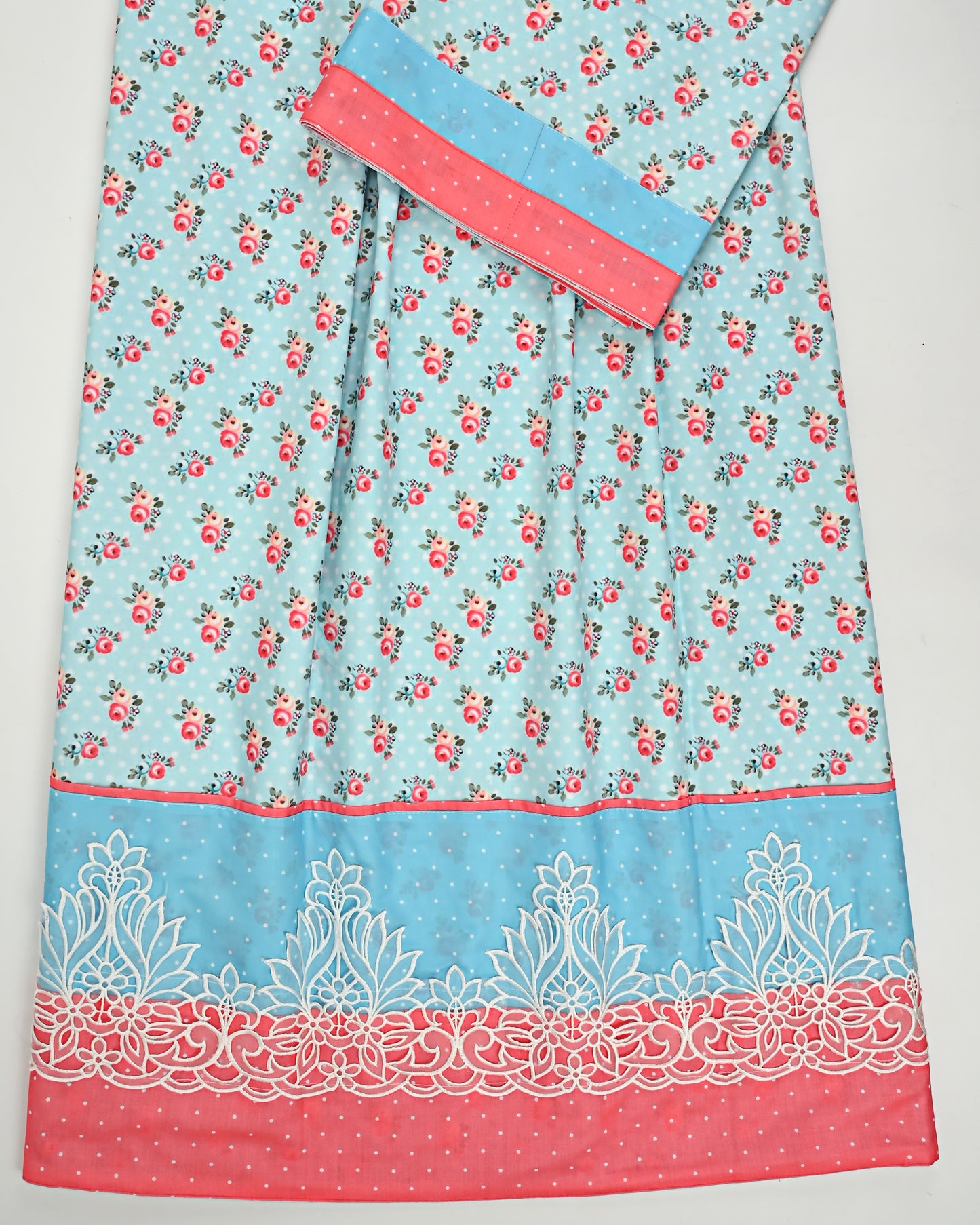 Light Blue Rida Floral Printed With Smart Lace & Panel