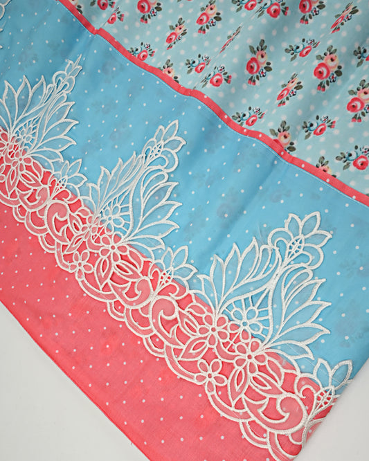 Light Blue Rida Floral Printed With Smart Lace & Panel