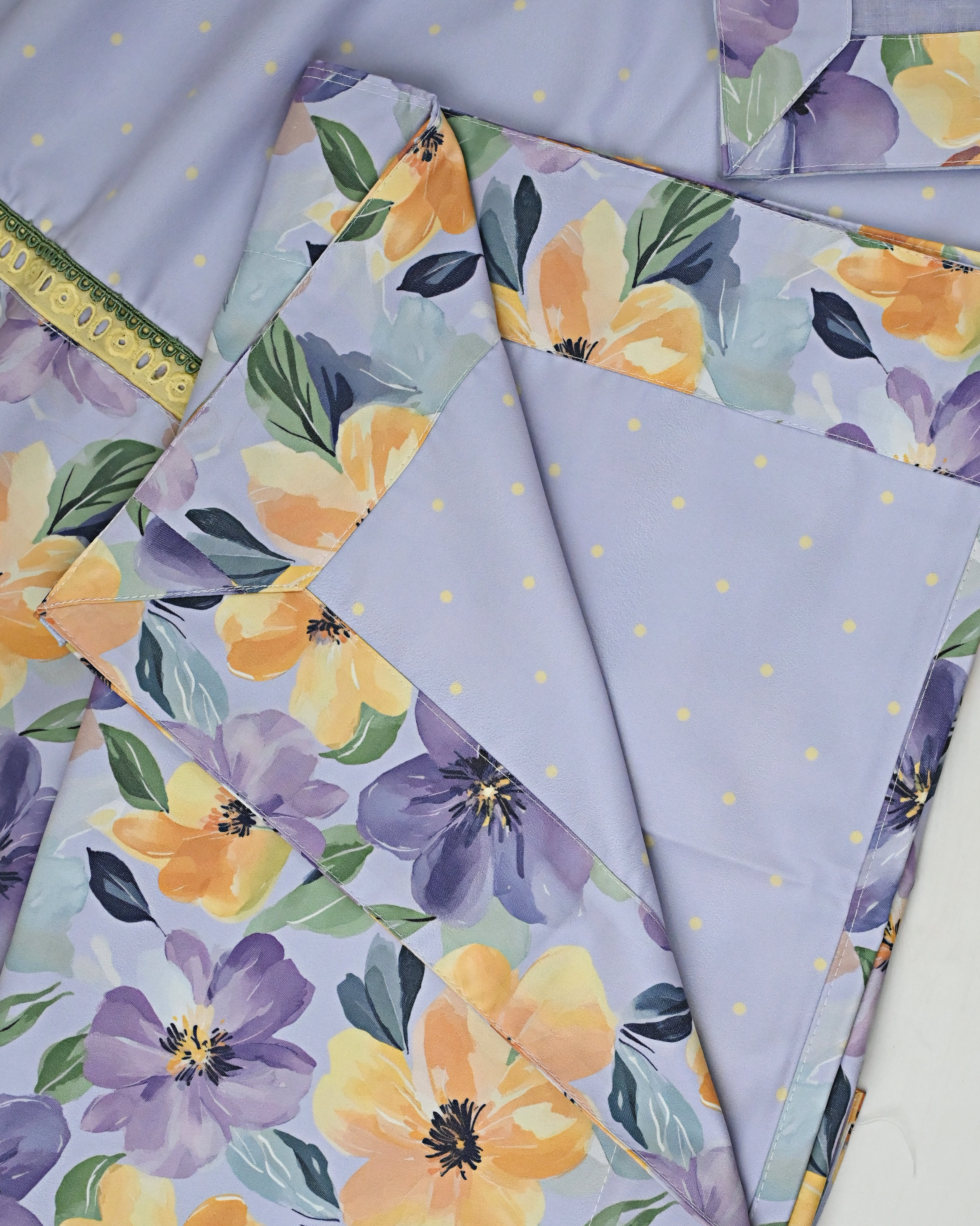 Lavendar RCJ With Floral Panel Same Quilted Masallah With Same Dupatta With Floral Border