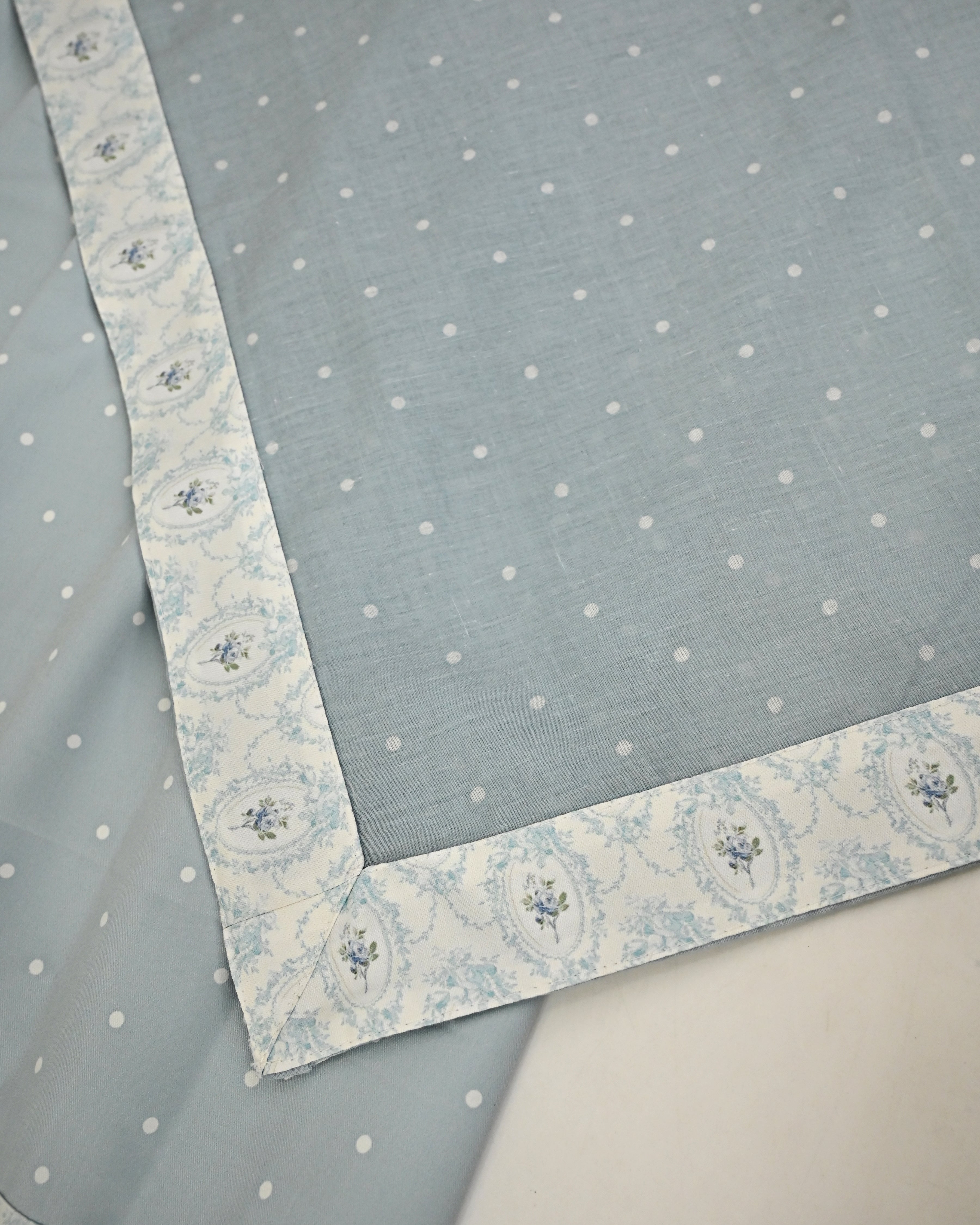 Grayish Blue White Dots RCJ With Smart Floral Panel Lacing With Non Quilted Masallah & Same Dupatta