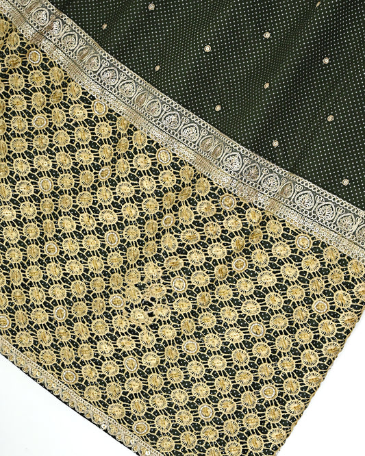 Dark Green Rida With All Over Tiki & Heavy Golden Lace & Heavy Look Panel