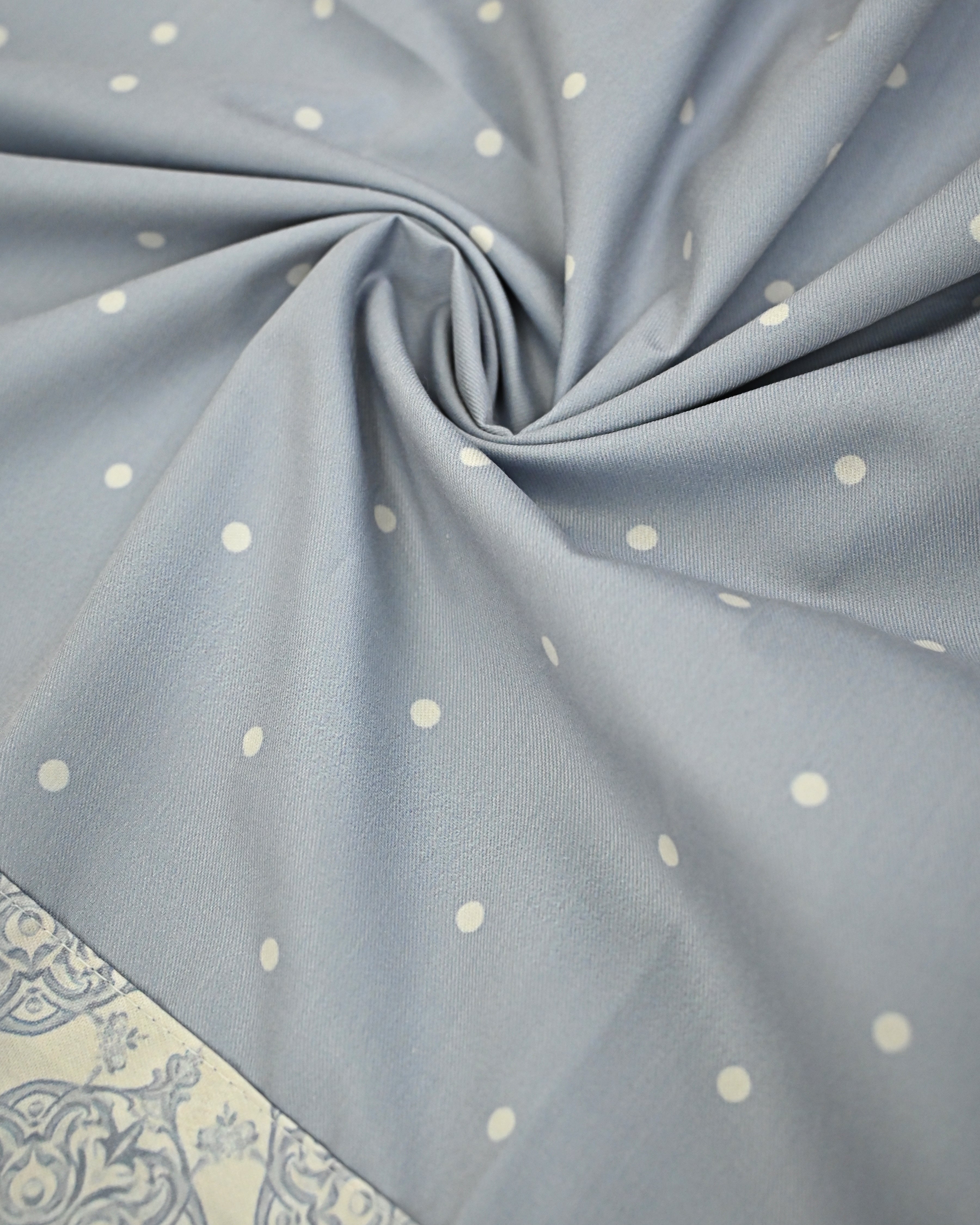 Slate Blue White Dots RCJ With Floral Design Print Panel Smart Lace & Non Quilted Masallah Same Dupatta