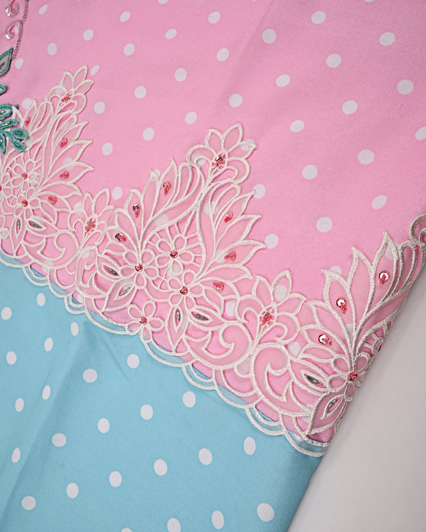 Light Pink & Blue Rida With Smart Lace & Floral Work With Aari TouchUp
