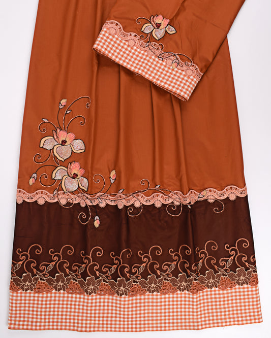 Rusty Orange Rida With Smart Lace & Floral Work