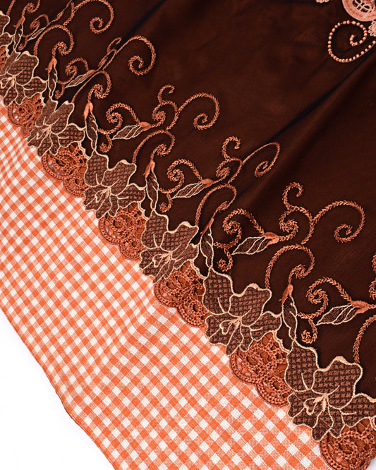 Rusty Orange Rida With Smart Lace & Floral Work