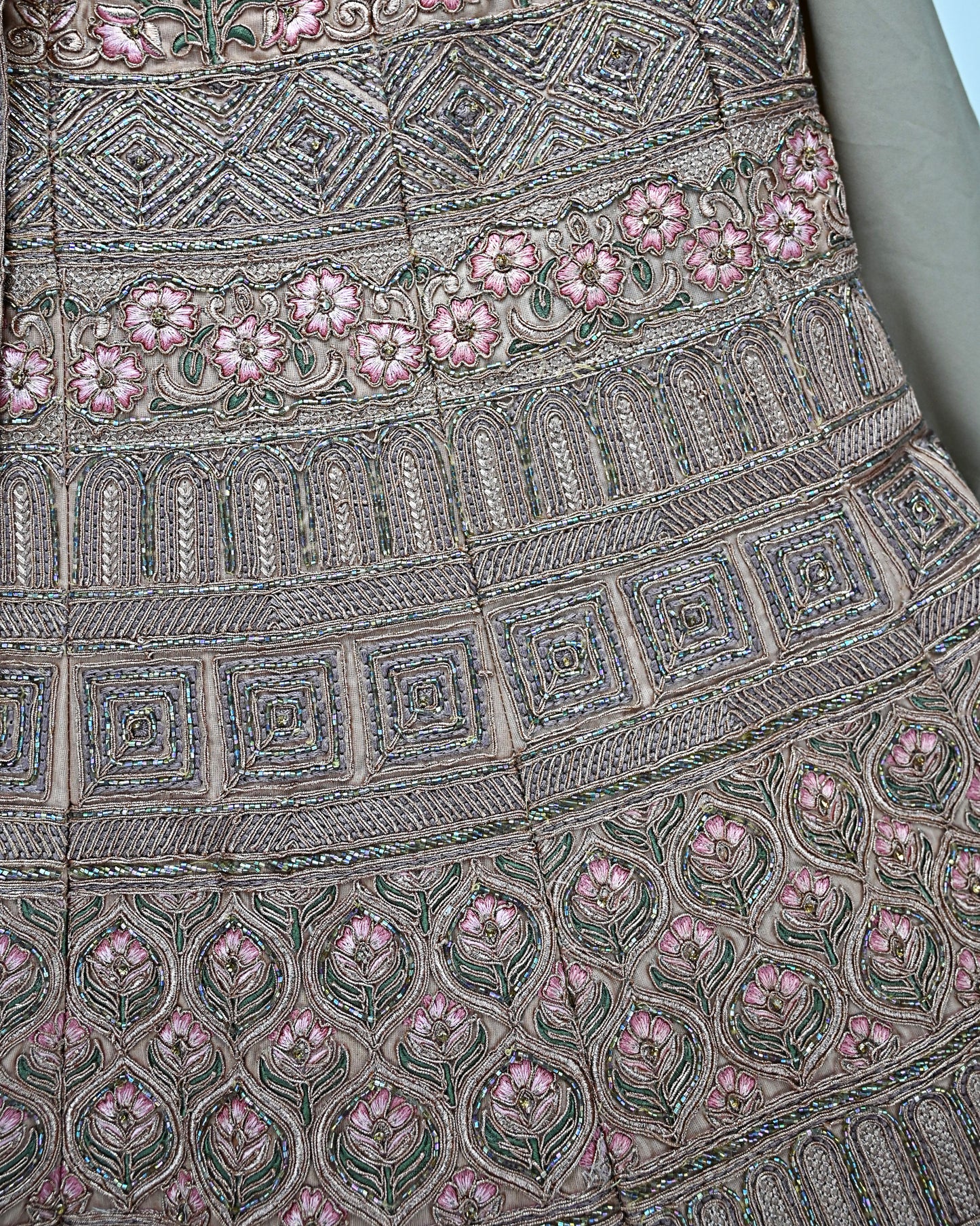 Coral Peach Bridal Jodi With Full Mix Work Embriodery Aari & With Net Aari Border Dupatta
