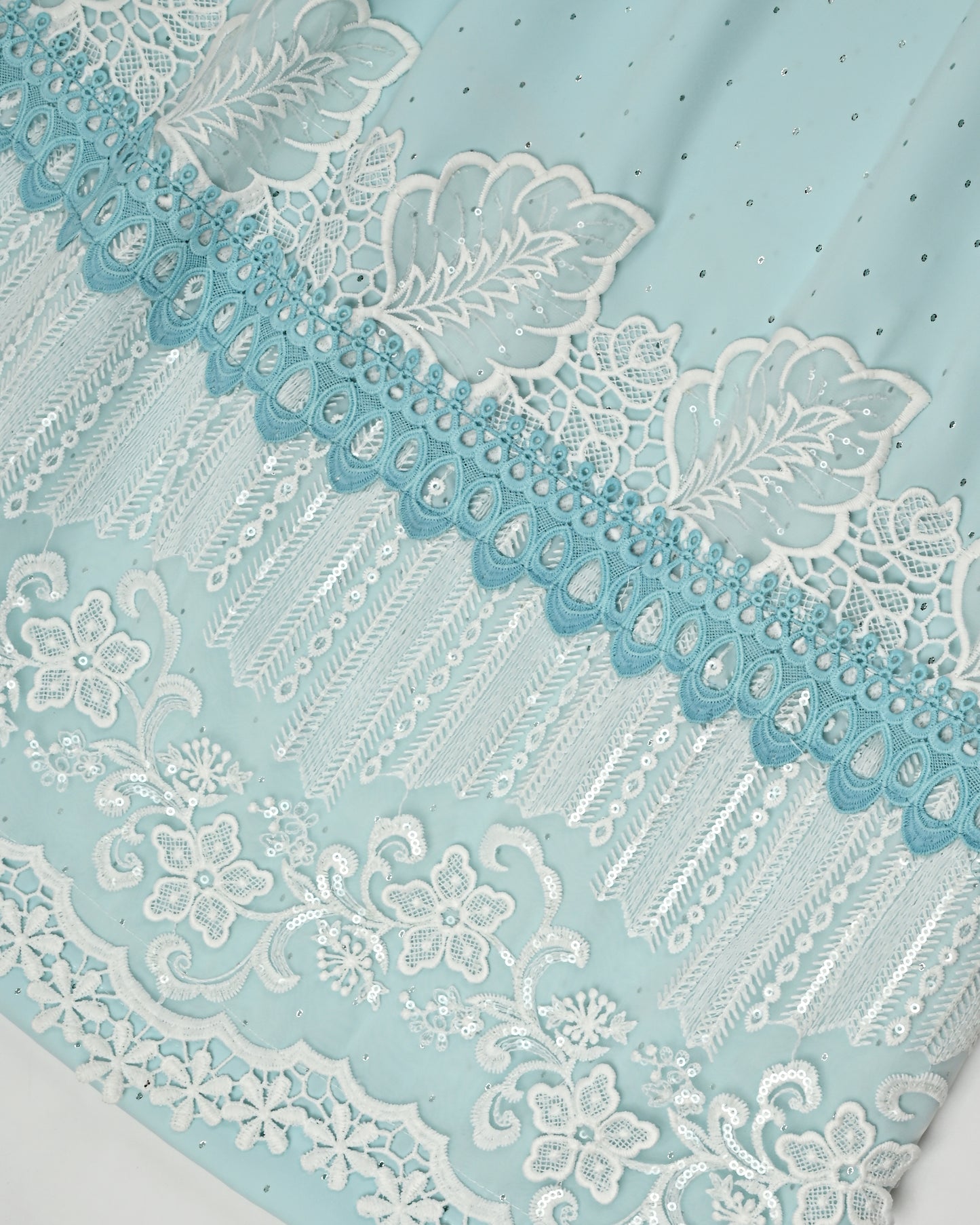 Light Blue All Over Tikri Rida With Smart Floral & Sequence Lacing