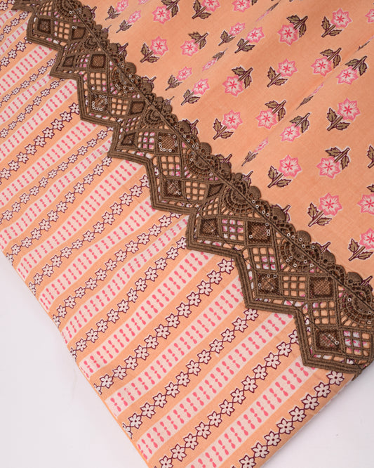 Peach Rida With Printed Panel & Smart Lace