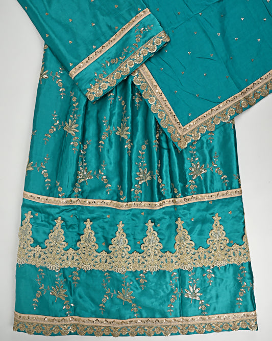 Rama Green RCJ With With Golden Lacing & Work With Lite Dupatta