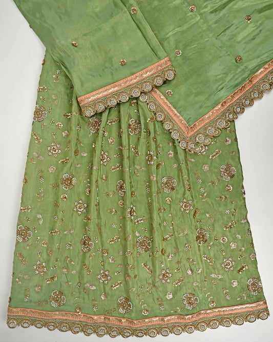 Fern Green RCJ With Heavy Floral Work & Lace/Same Lacing Dupatta