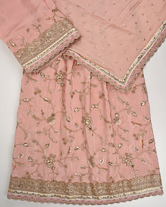 Peach RCJ With Golden Full Work Gold Lace & Same Dupatta With Lacing