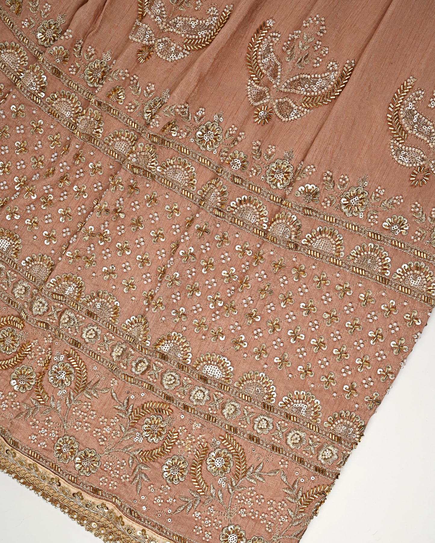 Rose Gold RCJ With Heavy Golden Aari Work & Plain Dupatta With Border