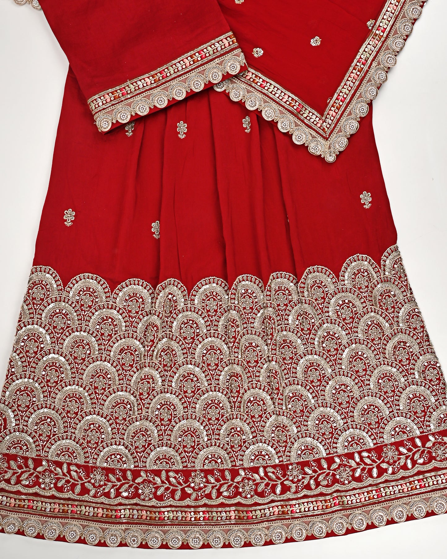 Red RCJ With Heavy Golden Work With Dupatta With Golden Lace