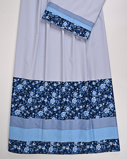 Light Grey Ohbat Rida With Dark Blue Floral Panel