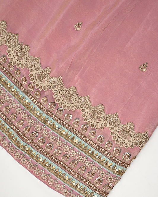 Dusty Pink RCJ With All Over Booties Heavy Golden Lace & Same Dupatta With Lace