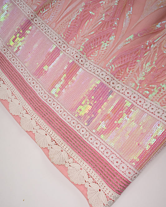 Rose Pink Rida With Full Sequence Lace & Smart Lace