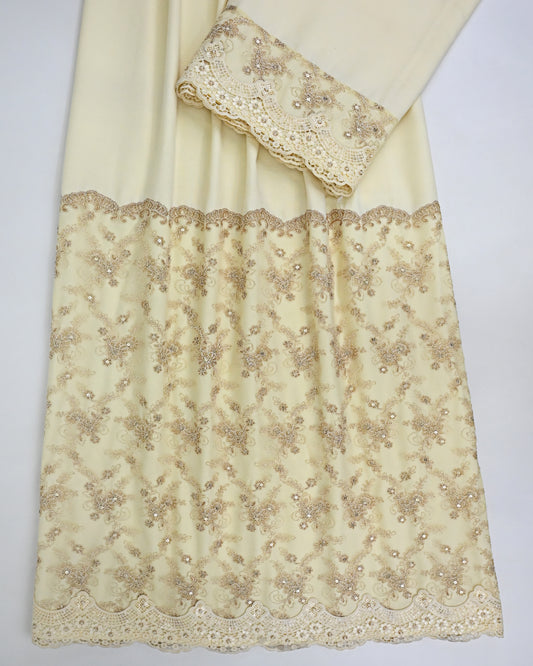 Ivory Cream Rida With Heavy Lace Piece With All Over Aari Touch Up