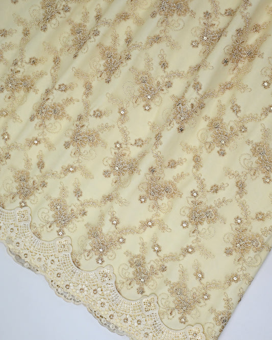 Ivory Cream Rida With Heavy Lace Piece With All Over Aari Touch Up