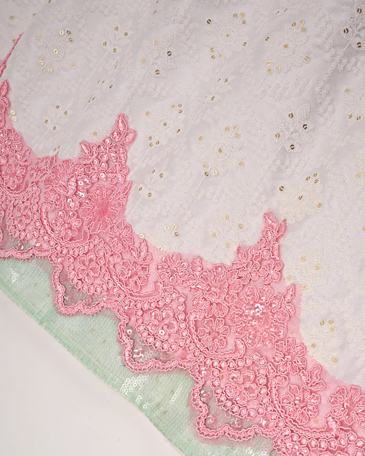 White Heavy Material Rida With Smart Sequence Lace