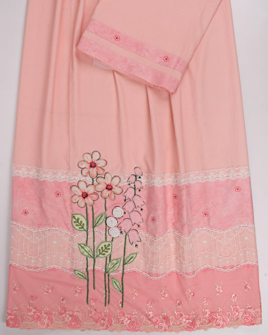 Baby Pink Rida With Smart Floral Work & Lace