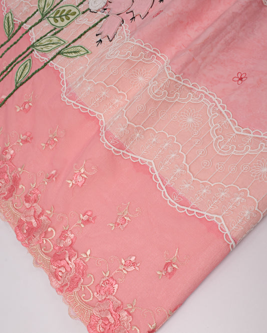 Baby Pink Rida With Smart Floral Work & Lace