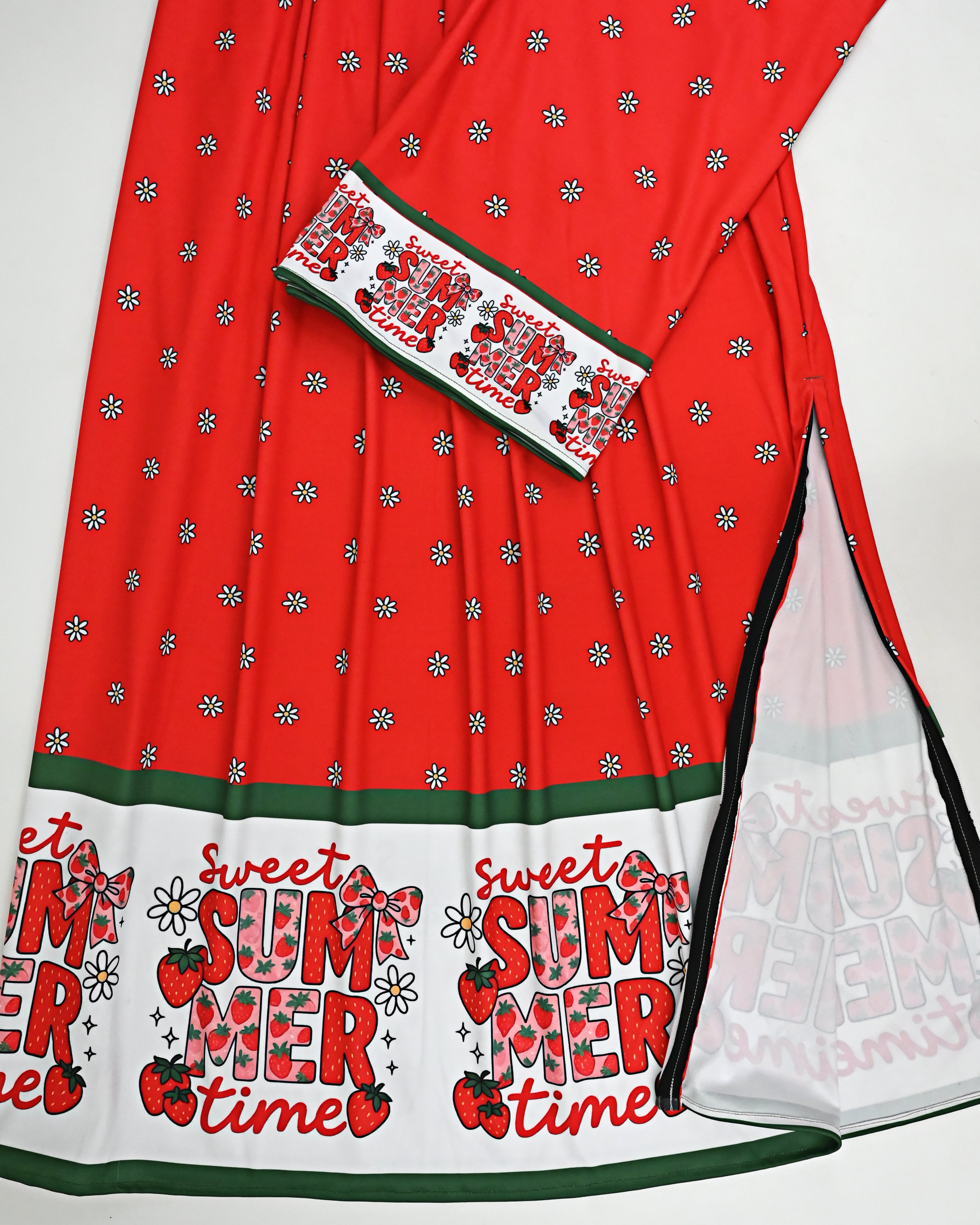 Bloody Red Floral Print Swim Wear With White Base Panel Printed Quote Sweet Summer Time