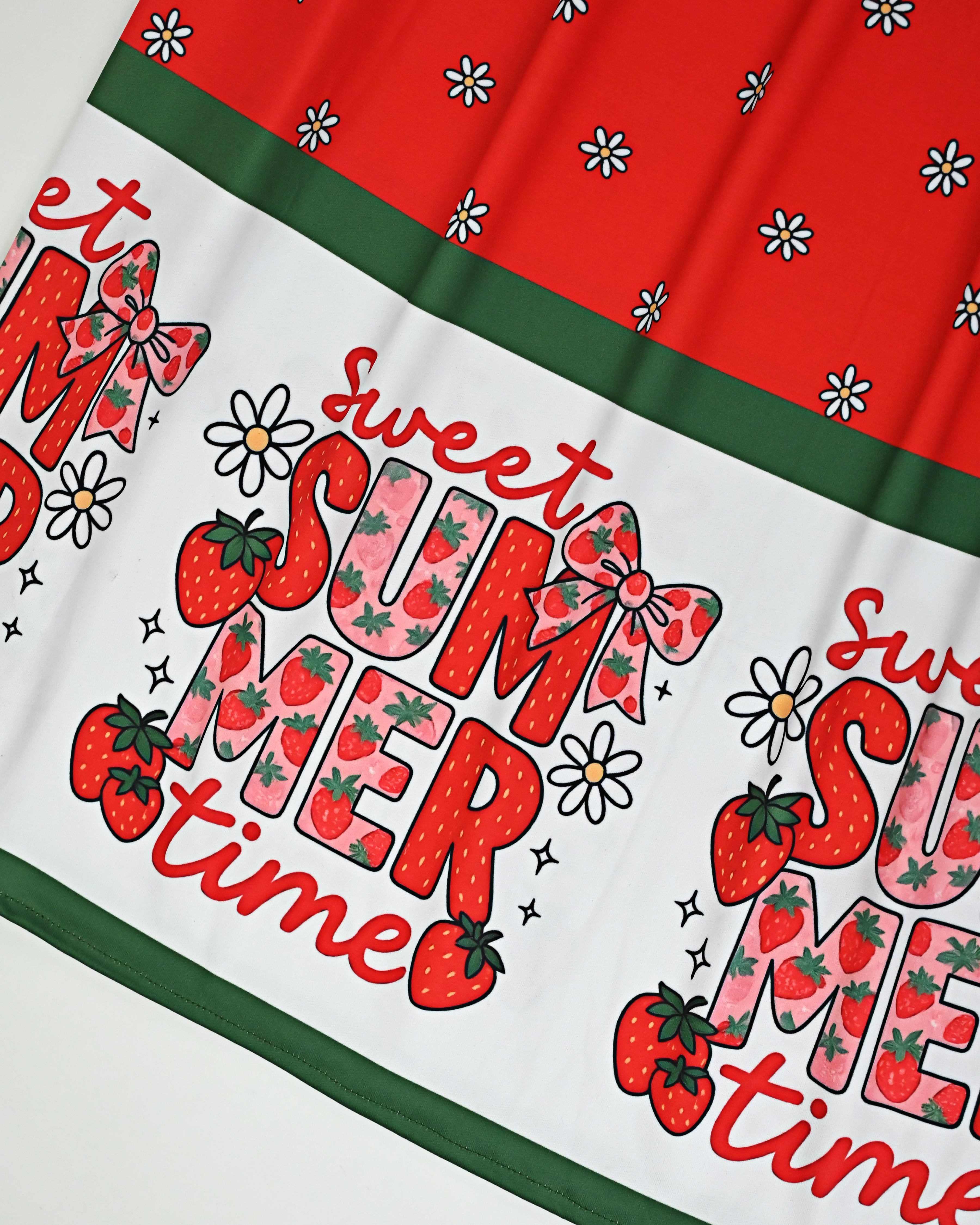 Bloody Red Floral Print Swim Wear With White Base Panel Printed Quote Sweet Summer Time